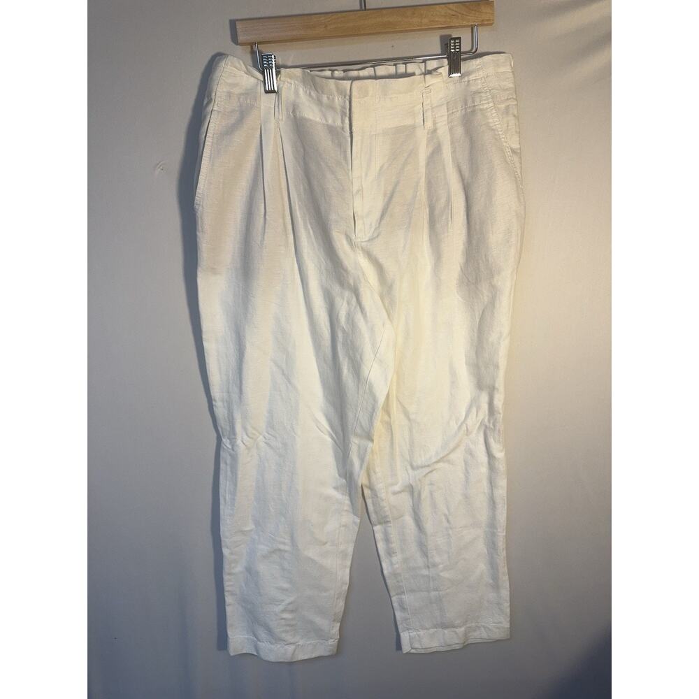 LOFT Linen Blend Cropped Pants White Zip Casual Minimalist Womens L NWT